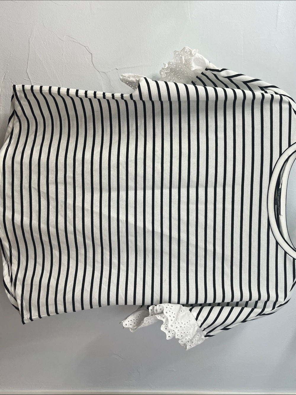 Adrianna Papell Black and White Striped Tee with Eyelet Ruffle Sleeves- sz small